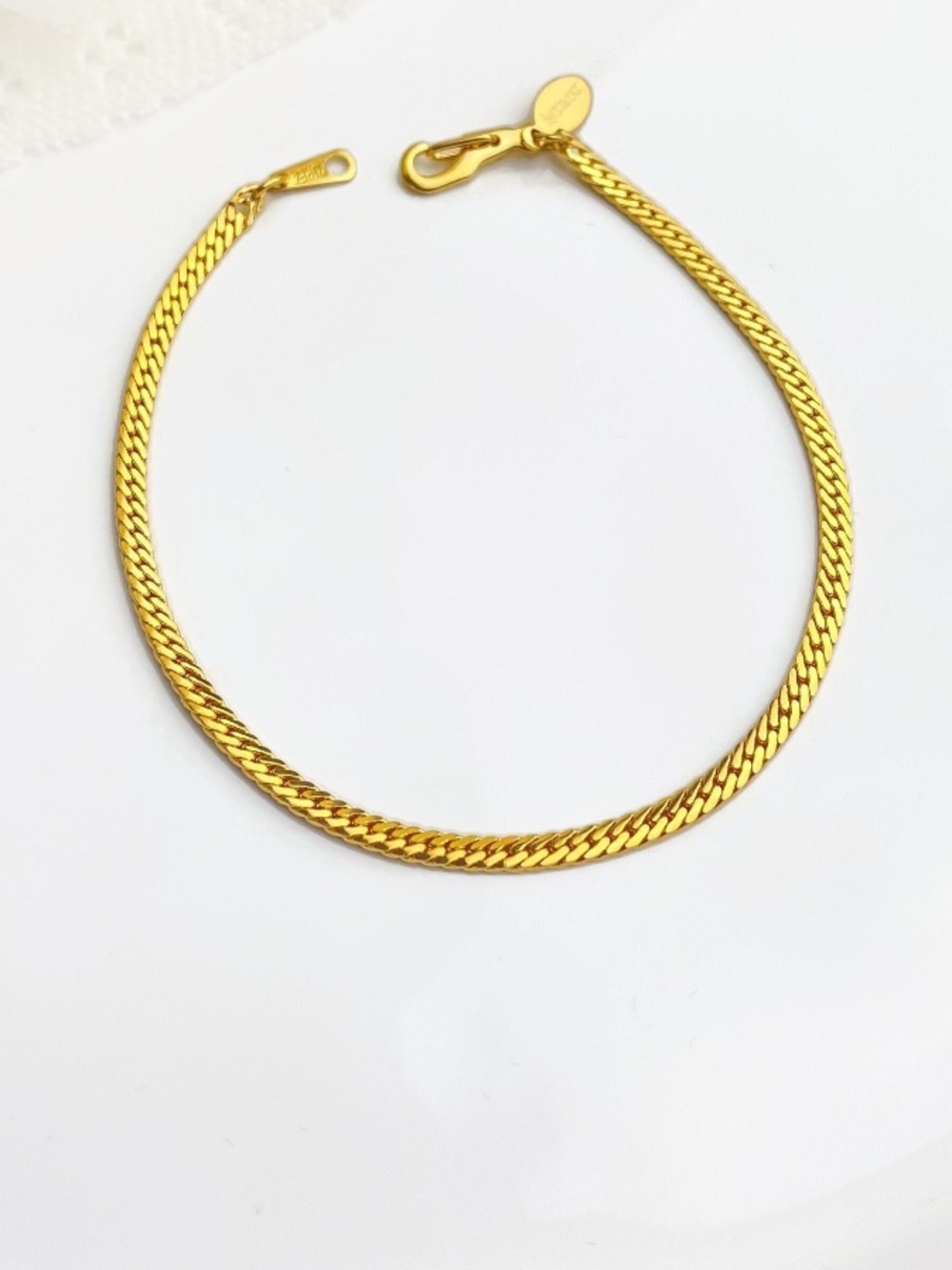 Vintage Gold Tone Herringbone Chain Bracelet Ambassador Korea Signed 7.6